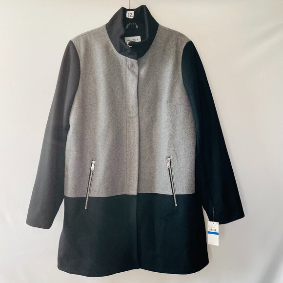NWT Nautica Since 1983 Mens Gray Wool Blend Colorblock Longline Overcoat Size XL - Picture 1 of 8